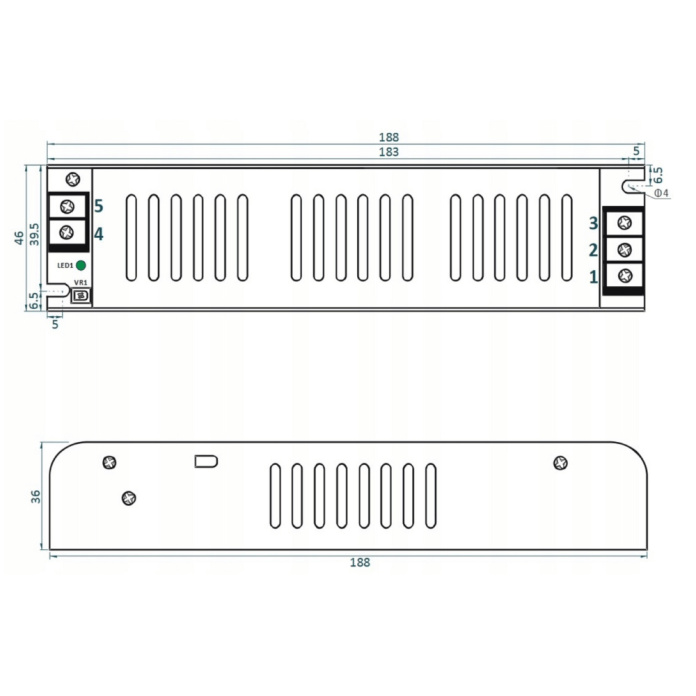 Rysunek techniczny zasilacza ADLS-120-12 marki ADLER